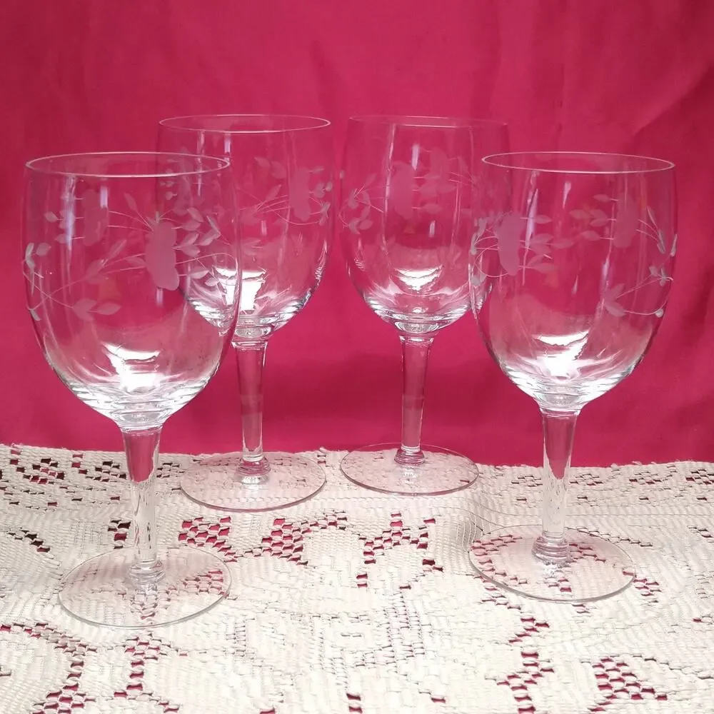 Princess House Heritage 418 Goblet Floral Drinkware Clear Set 4 Crystal Vintage